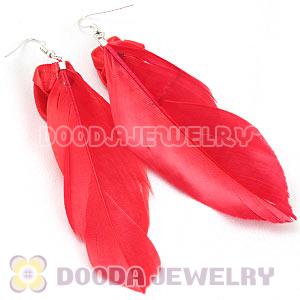 Wholesale Red Tibetan Jaderic Indianstyles Flower Feather Earrings