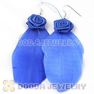 Wholesale Blue Tibetan Jaderic Indianstyles Flower Feather Earrings