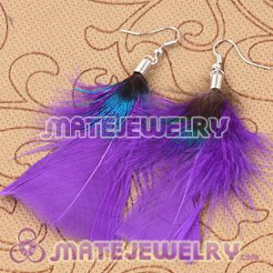 Fashion Purple BOHO Feather Earrings With Alloy Fishhook 