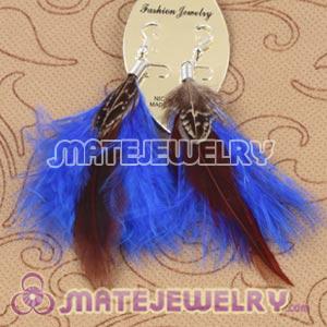 Long Blue Tibetan Jaderic Bohemia Styles Grizzly Feather Earrings