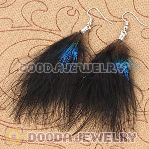Wholesale Tibetan Jaderic Bohemia Styles Shagginess Black Feather Earrings