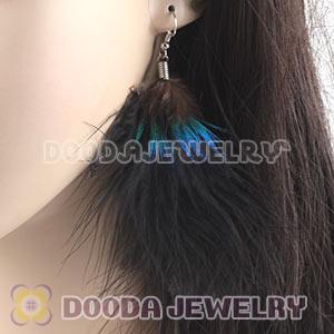 Wholesale Tibetan Jaderic Bohemia Styles Shagginess Black Feather Earrings