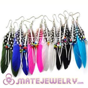 120 Pair Per Bag Mix Color Natural Rooster Bead Feather Earrings Wholesale  