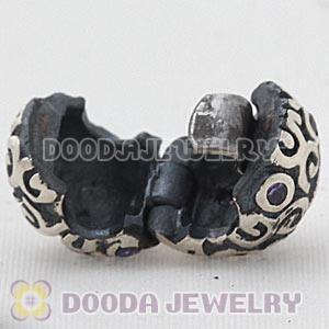 925 Sterling Silver European Fire Clip Beads With Purple CZ Stones