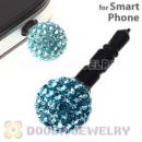 10mm Cyan Czech Crystal Ball Earphone Jack Plug For iPhone Wholesale