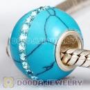 12mm Green Turquoise European Bead With Cyan Austrian Crystal In Silver Core