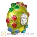 Top Class European Glass Floral Beads With 925 Sterling Silver Single Core