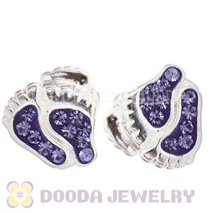 Sterling Silver European Foot Bead With Purple Austrian Crystal 