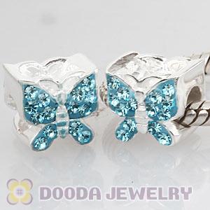 Sterling Silver European Cyan Austrian Crystal Butterfly Beads Wholesale
