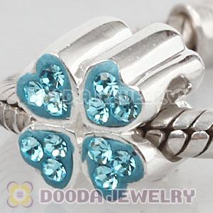 Sterling Silver European Cyan Austrian Crystal Four Leaf Clover Beads Wholesale