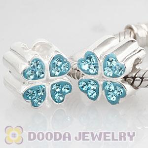 Sterling Silver European Cyan Austrian Crystal Four Leaf Clover Beads Wholesale