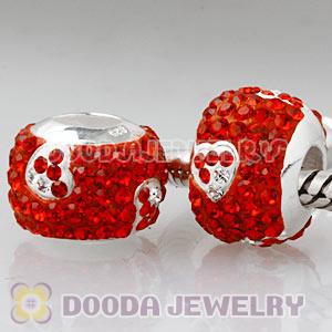 Sterling Silver European Red Austrian Crystal Beads With Heart Wholesale