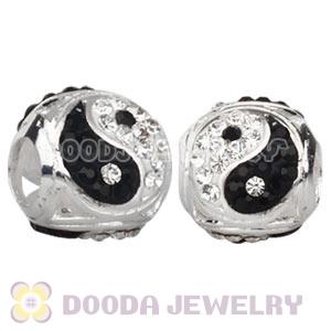Sterling Silver European Yin Yang Charm Bead With Austrian Crystal Wholesale