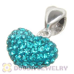 Sterling Silver European Dangle Blue Austrian Crystal Heart Charm Beads