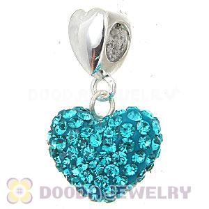 Sterling Silver European Dangle Blue Austrian Crystal Heart Charm Beads