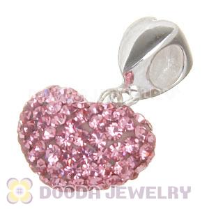 Sterling Silver European Dangle Pink Austrian Crystal Heart Charm Beads