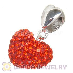 Sterling Silver European Dangle Red Austrian Crystal Heart Charm Beads