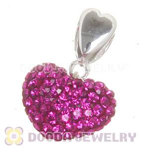 Sterling Silver European Dangle Fushia Austrian Crystal Heart Charm Beads