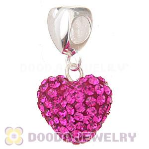 Sterling Silver European Dangle Fushia Austrian Crystal Heart Charm Beads