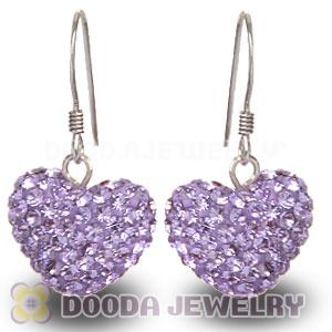 Pave Purple Czech Crystal Sterling Silver Heart Earrings Wholesale