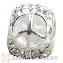 925 Sterling Silver Peace Sign Bead With White Austrian Crystal 