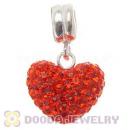 Sterling Silver European Dangle Red Austrian Crystal Heart Charm Beads