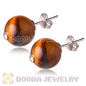 8mm Tiger Eye Sterling Silver Stud Earrings Wholesale