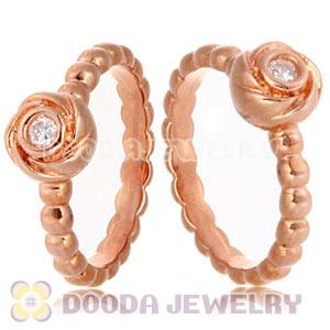 Rose Gold Plated Stackable Blooming Rose Ring With Austrian Crystal Diamond