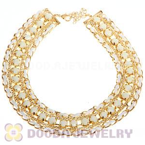 Gold Chain Resin Diamond Leather Chunky Choker Collar Necklace Wholesale