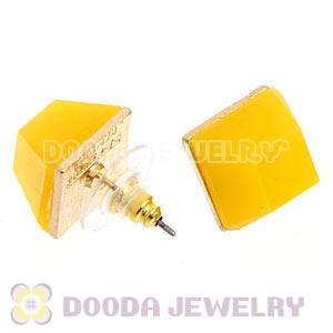 Gold Plated Yellow Cubic Jelly Resin Diamond Stud Earrings Wholesale