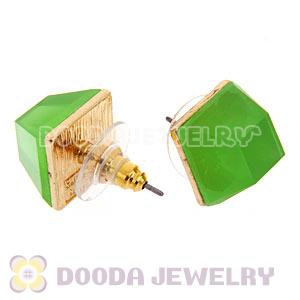 Gold Plated Green Cubic Jelly Resin Diamond Stud Earrings Wholesale