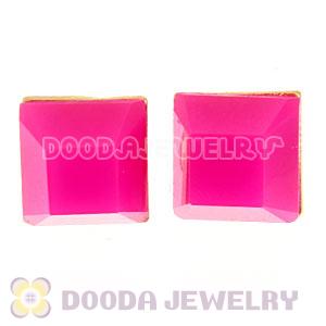 Gold Plated Magenta Cubic Jelly Resin Diamond Stud Earrings Wholesale