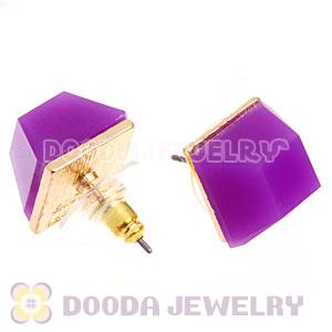 Gold Plated Purple Cubic Jelly Resin Diamond Stud Earrings Wholesale