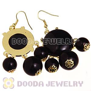 Fashion Gold Plated Drop Black Bubble Earrings Wholesale
