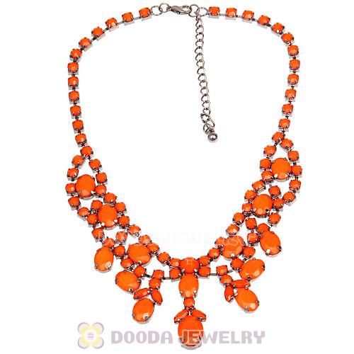 Chunky Multilayer Orange Resin Rhinestone Choker Bib Collar Necklace Wholesale