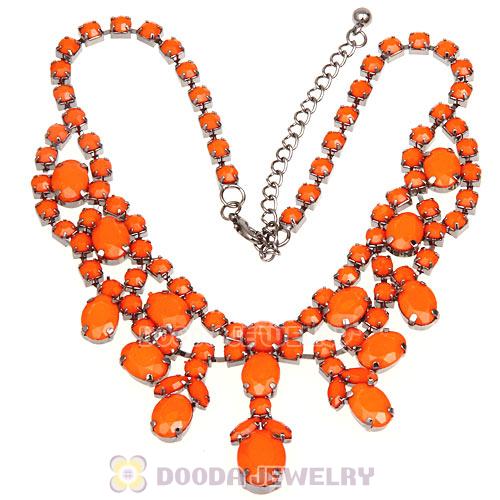 Chunky Multilayer Orange Resin Rhinestone Choker Bib Collar Necklace Wholesale
