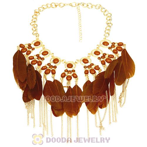 Bohemian Chunky Chain Feather Tassel Choker Bib Necklace Wholesale
