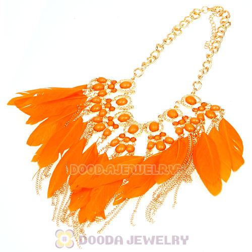 Bohemian Chunky Chain Feather Tassel Choker Bib Necklace Wholesale