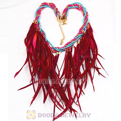 Ladies Jewellery Chunky Rope Drip Feather Tassel Choker Bib Necklace