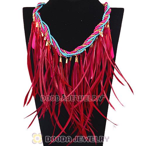Ladies Jewellery Chunky Rope Drip Feather Tassel Choker Bib Necklace
