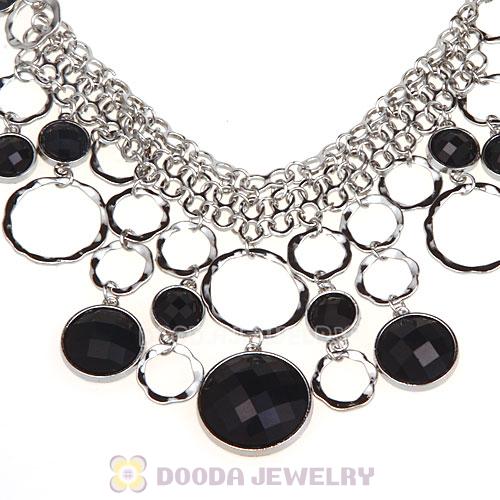 Silver Chains Multilayer Black Resin Choker Bib Necklace Wholesale