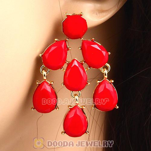 Fashion Red Coral Resin Chandelier Bubble Earrings Wholesale