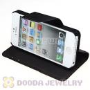Black Lichee Pattern Credit ID Card Flip Leather Wallet Case For iPhone5