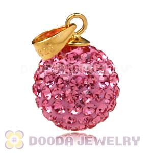 Gold Plated Silver 12mm Pave Pink Czech Crystal Pendants Wholesale