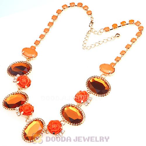 Orange Resin Crystal Rose Flower Bubble Choker Bib Necklaces Wholesale