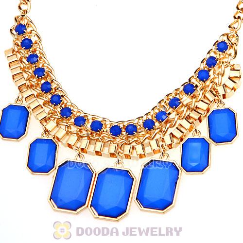 Chunky Resin Diamond Choker Blue Bib Necklaces Wholesale