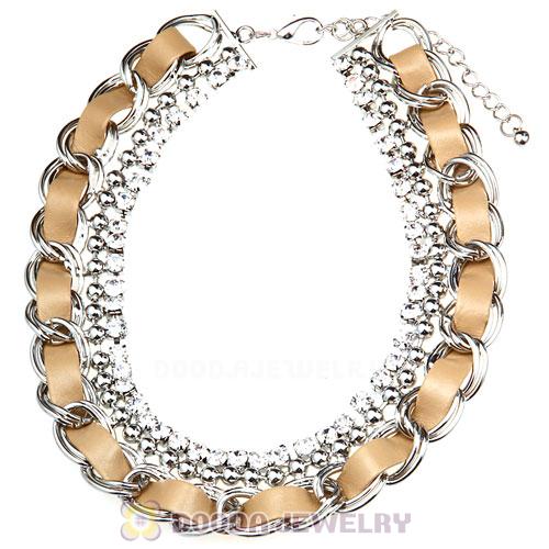 Silver Chain Ladies Rhinestone Leather Chunky Choker Bib Necklace Wholesale