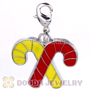 Platinum Plated Enamel European Jewelry Christmas Candy Cane Charms 