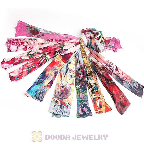 New Arrival European Mulberry Silk Scarves Digital Painting Pashmina Shawls Wholesale