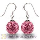 12mm Pave Pink Czech Crystal Ball Sterling Silver Hook Earrings Wholesale 